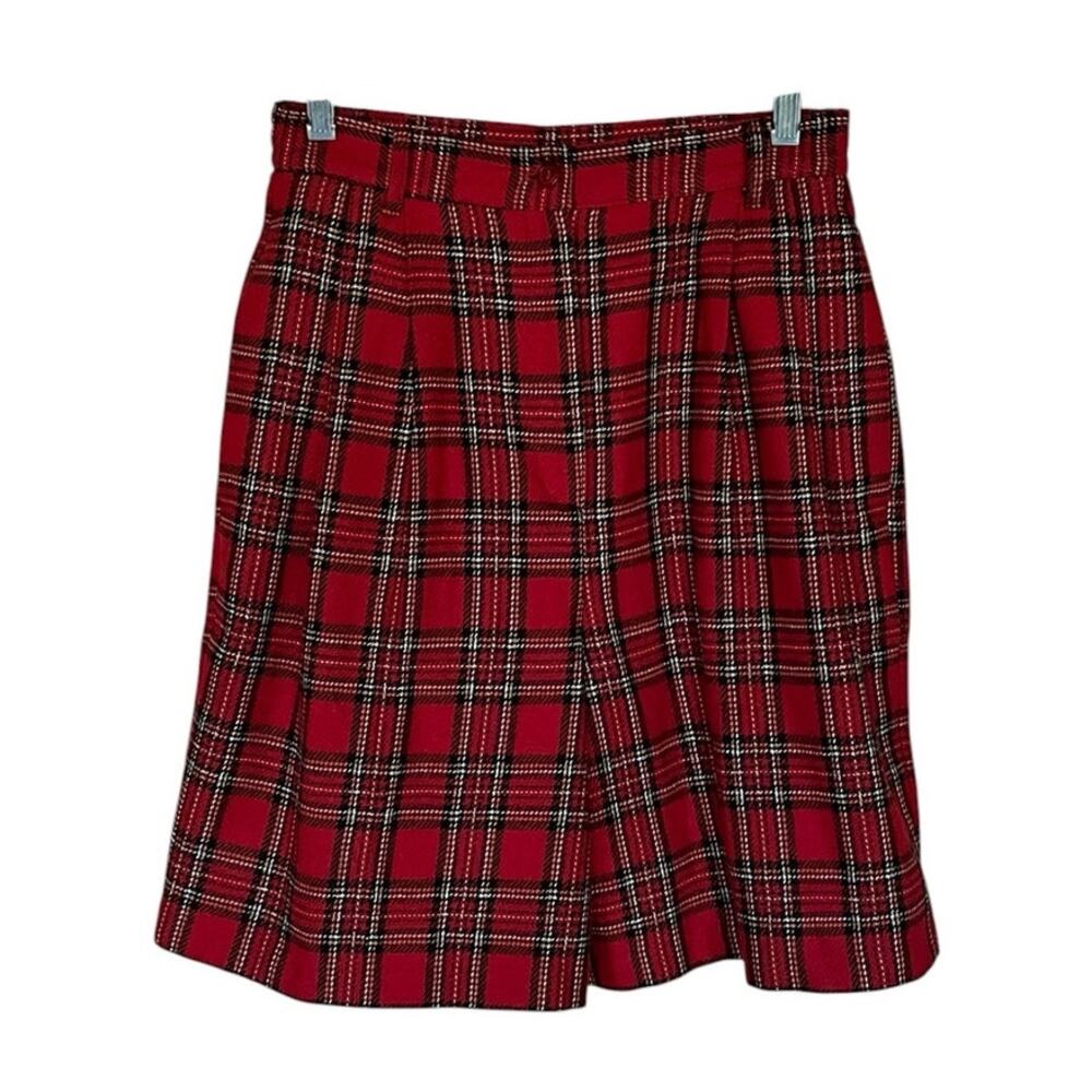 VTG 90s Sag Harbor Red Plaid Wool Blend Pleated High Rise Shorts Women's S